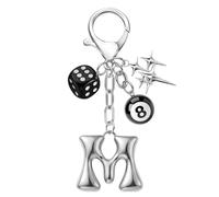 GJIKE Ciondoli per borsa, 8 dadi a sfera, portachiavi con lettera a bolla, Y2K, estetico, argento, chiusura a moschettone, per borse, Lettera-m, Standard