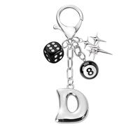GJIKE Ciondoli per borsa, 8 dadi a sfera, portachiavi con lettera a bolla, Y2K, estetico, argento, chiusura a moschettone, per borse, Lettera-D, Standard