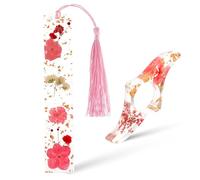 Gjinxi 2 supporti per pagine per libri, in resina con fiori secchi, segnalibro con nappa, accessori per libri per gli amanti della lettura, regalo per topi di biblioteca, lettori, letterari, studenti,