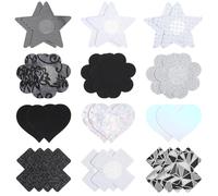 Gjinxi 24 copricapezzoli, autoadesivi, per capezzoli, adesivi sul petto, a forma di croce, a forma di cuore, a stella, per capezzoli, da donna, invisibili, per capezzoli
