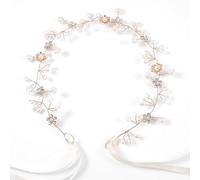 Gjinxi Cerchietto per capelli per comunione, ragazza, con perle e fiori, con fascia dorata, per ragazze, matrimoni, fiori, per ragazze, per la prima comunione, per la prima comunione, per bambini