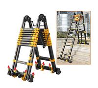 GJMSSMY Scala Estensibile Pieghevole in Alluminio - Scala telescopica Retrattile Multiposizione con Barra stabilizzatrice Gradini Larghi Antiscivolo per Un Accesso Sicuro al soppalco per i