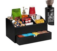 GjnjfdF Organizzatore Per Stazione Del Caffè | Porta Miscelatori In Legno | Organizzatore Multifunzione Con Divisori e Cassetto Per Casa e Ufficio