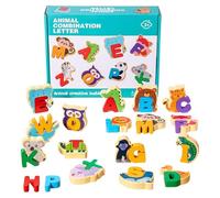GjnjfdF Puzzle in legno, alfabeto, giocattolo educativo in legno, con figure di animali, giocattolo educativo per le abilità motorie per bambini dai 3 anni in su, scuola materna, scuola materna e