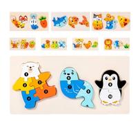 GjnjfdF Set di puzzle di animali in legno, board di enigma, Blocchi di abbinamento di motivi per animali in legno per bambini, PEG PEG colorato in 3D, giocattoli per lo sviluppo educativo dei primi