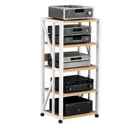 GJPXFR Supporto Multimediale AV, Rack Audio Mobile, Rack Stereo A 3, 4 E 5 Livelli Con Ruote, Supporto Per Giradischi Altezza Regolabile, Mobiletto Portaoggetti(White,5-Tier(A))