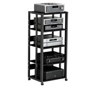 GJPXFR Supporto Multimediale AV, Rack Audio Mobile, Rack Stereo A 3, 4 E 5 Livelli Con Ruote, Supporto Per Giradischi Altezza Regolabile, Mobiletto Portaoggetti(Black,5-Tier(B))