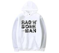 GJRJS Rag'n'Bone Man Hoodie Girocollo Felpa con Cappuccio, Moda Felpa Maniche Lunghe, Pullover Grafico con Stampa Ampia Hip Hop Streetwear,Bianca,3XL