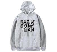 GJRJS Rag'n'Bone Man Hoodie Girocollo Felpa con Cappuccio, Moda Felpa Maniche Lunghe, Pullover Grafico con Stampa Ampia Hip Hop Streetwear,Grigio,XXL