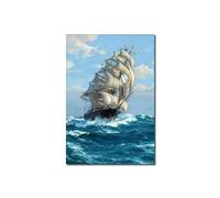 GJRYHXT Quadri dell'arte della parete del veliero per l'ufficio del soggiorno. Dipinto di onde di paesaggio vintage NO.10, stampe su tela. Manifesto di vista sul mare 50x75cm Solo Tela