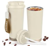 GJV Tazza da viaggio isolata in acciaio inossidabile con coperchio, tazza da caffè da 510 ml, doppia parete sottovuoto, a prova di perdite, include cannucce e corda con manico portatile, stampa