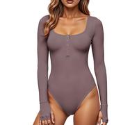 GJY Body da donna, chiusura a bottoni automatici, scollo rotondo, maniche lunghe, tuta casual dal taglio slim, camicie top, XXL