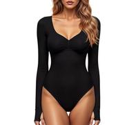 GJY Body da donna con scollo a V quadrato, top sexy moda manica lunga per uscire top elasticizzati Body Suit