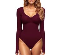 GJY Body da donna con scollo a V quadrato, top sexy moda manica lunga per uscire top elasticizzati Body Suit