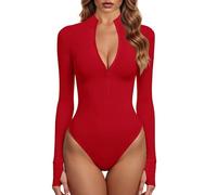 GJY Body da donna con zip frontale a maniche lunghe, Kandis rosso, M