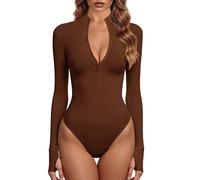 GJY Body da donna monopezzo con zip frontale a maniche lunghe top tute, L