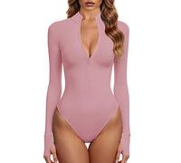 GJY Body da donna monopezzo con zip frontale a maniche lunghe top tute, L