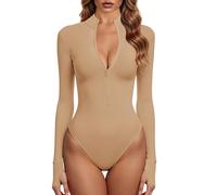 GJY Body da donna monopezzo con zip frontale a maniche lunghe top tute, L