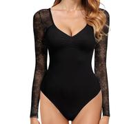 GJY Body da donna sexy a maniche lunghe in rete e scollo profondo per donne, tuta per donne, M