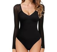 GJY Bodysuit Da Donna, Top Sexy Con Scollo a V e Manica Lunga in Maglia Senza Schienale, Top Body Per Uscire,Nero