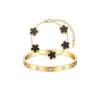 Gkaopi 2 Pezzi Bracciale Quadrifoglio Placcati Oro 18 Carati Quadrifoglio Gioielli Regolabili Zirconi Cubici Bracciali Portafortuna Regalo di San Valentin Compleanno per Donna Ragazze