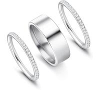 Gkaopi 3 Pezzi Anello Argento Oro Donna Impilabili Mignolo Anelli con Cubica Zirconia Placcati in Oro 18K Semplice Anello Minimalisti Anallergico Anelli da Pollice Gioielli (Argento7)