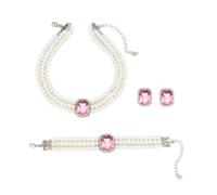Gkaopi 3 Pezzi Parure Gioielli di Perle Set Collana e Braccialetto di Perle Multistrato Orecchini di Cristallo Geometrici Vintage Regalo Compleanno Festa Della Mamma Anniversario Regalo per Donna