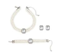 Gkaopi 3 Pezzi Parure Gioielli di Perle Set Collana e Braccialetto di Perle Multistrato Orecchini di Cristallo Geometrici Vintage Regalo Compleanno Festa Della Mamma Anniversario Regalo per Donna