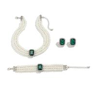 Gkaopi 3 Pezzi Parure Gioielli di Perle Set Collana e Braccialetto di Perle Multistrato Orecchini di Cristallo Geometrici Vintage Regalo Compleanno Festa Della Mamma Anniversario Regalo per Donna