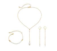 Gkaopi 3 Pezzi Parure Gioielli di Perle Set per Donna Anallergico Perle Pendenti Collana Bracciale Lunghi Nappe Orecchini Sposa Matrimonio Accessori per Le Donne Ragazze