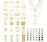 Gkaopi 86 Pezzi Oro Parure Gioielli per Donna con 6 Pz Pendente Della Collana 30 Paia Orecchini 20 Pz Anelli Fini Bigiotteria per Donne Ragazze Uso Quotidiano e Occasioni Festive Gioielli