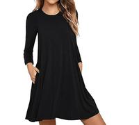 Gkaopi Abito Longuette da Donna Casual Lunga delle Donne Piegheggiato Loose Swing Abito Casual con Tasche Lunghezza al Ginocchio，Scollo Rotondo, Stile Vintage