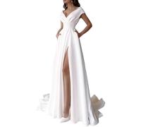 Gkaopi Abito Lungo Donna Sexy Vestito da Sera Scollo a V e Senza Schienale Sottile Abito di Alta con Aberturas Stile Impero Maxi Abiti da Sera con Volant Vestito Partito Banchetto