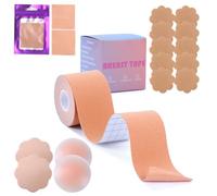 Gkaopi Adesivo Seno Boob Tapes 5M Reggiseno Nastro Adesivo per 5 Paia Paia Copri Capezzoli, 2 Paia Riutilizzabile Push Up Reggiseno Invisibile Copricapezzoli Set Nastro Invisibile per Coppa A-E