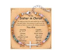 Gkaopi Bracciale Donna Pietre Naturali Chakra 4 mm Perline Bracciali Regolabile Cristalli di Pietre Curative Braccialetto con Croce Gioielli Regalo per Sorelle Amico Figlia (sister, Taglia Unica)