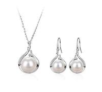 Gkaopi Gioielli di Perle Set per Donna 2 Pezzi Pendenti Collana di Perle e Orecchini Parure di Bianche Perla Finta per Matrimoni Compleanni Valentino Regali