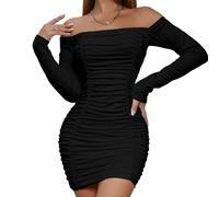 Gkaopi Mini Abito da Donna con Volant, Sexy, a Maniche Lunghe, Elegante, Corto, per Cocktail, Mini Abito da Festa, Nero, L