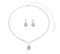 Gkaopi Parure Gioielli per Donna Elegante Semplice Set di Gioielli Sposa Ciondolo con Strass Cristallo Collana Bracciale e Orecchini Set Matrimonio Fidanzamento Gioielli (Argento D, Taglia unica)