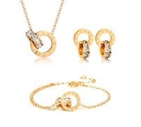 Gkaopi Parure Gioielli per Donna Ragazze Numeri Romani con Zircone Acciaio Pendente Inossidabile Placcato Oro Argento Collana Orecchini Bracciali Set di Gioielli Sposa Regalo (oro, taglia unica)