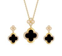 Gkaopi Parure Gioielli Quadrifoglio, 18K Quadrifoglio Collana Orecchini Set in Acciaio al Titanio, Set di Gioielli Smaltati Delicati Collana Orecchini per Donna Ragazze