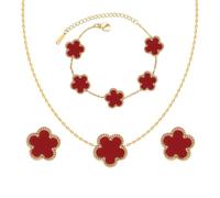 Gkaopi Set di Gioielli Con Quadrifogli, 3 Pezzi di Gioielli Combinazioni Collana Orecchini Bracciali, 18K Placcato Oro Set Gioiellis Con Quadrifoglio Portafortuna Regalo per Donna Moglie
