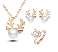 Gkaopi Set di Gioielli Natalizi per Donna Natale Collana e Orecchini Anelli 18ct Placcato Oro Parure Gioielli di Perla Ciondolo Regolabile Natale Accessori Feste di Natalizi (oro, Taglia unica)