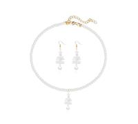 Gkaopi Set di Gioielli Natalizi per Donna Set di Collana e Orecchini Pendenti Natale Elegante Regolabile Natale Albero Parure Gioielli con Perle per Feste Vestire Accessorio (Bianco, Taglia unica)