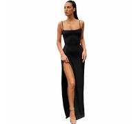 Gkaopi Vestito Aderente Donna Nero Sexy Abito Senza Manica Scollo a Abito Lungo Spaghetti Strap Vestito con Spacco da Sera Casual Cerimonia Matrimonio