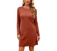 Gkaopi Vestito Donna Manica Lunga Aderente Mini Abito Scollo Rotondo Pullover Vestiti Elegante al Ginocchio Casual Tunica Vestito Autunno Invernale Tinta Unita Abiti