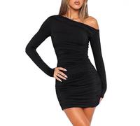 Gkaopi Vestito Donna Maniche Lunghe Mini Abito Sexy Monospalla Tubino Corto da Sera Enveloppante Miniabito Elegante Bodycon Vestito da Festa Discoteca Cocktail Party Club