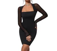 Gkaopi Vestito Donna Sexy Aderente Mesh Maniche Lunghe Mini Abito Vestito Corto Scollo Quadrato Elegante Trasparente Abito da Sera Casual Bodycon Vestitos per Cocktail Festa Tubino Autunno