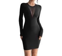 Gkaopi Vestito Donna Sexy Maniche Lunghe Girocollo Mini Abito Bodycon Maglia Trasparente Tubino Vestito Corto da Sera Casual Vestiti Aderente Curvy per Cocktail Discoteca Festa Cerimonia Party