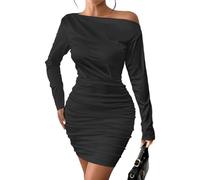 Gkaopi Vestito Donna Sexy Maniche Lunghe Monospalla Mini Abito Elegante Spalle Scoperte Vestito da Sera Bodycon Abiti Corto Vestiti Aderente per Discoteca Festa Cocktail