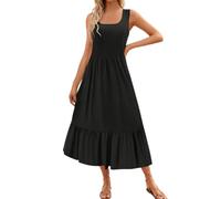 Gkaopi Vestito Estivo da Donna Senza Maniche Abiti Lungo con Tasche Eleganti Boho Abito da Spiaggia Casuale Vita Elastica Tinta Unita Abito di Linea A